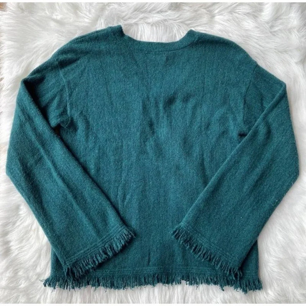 Anthropologie Joy Sweater Sz Small Fringed V-Neck Pullover Dark Teal Womens - Picture 6 of 9